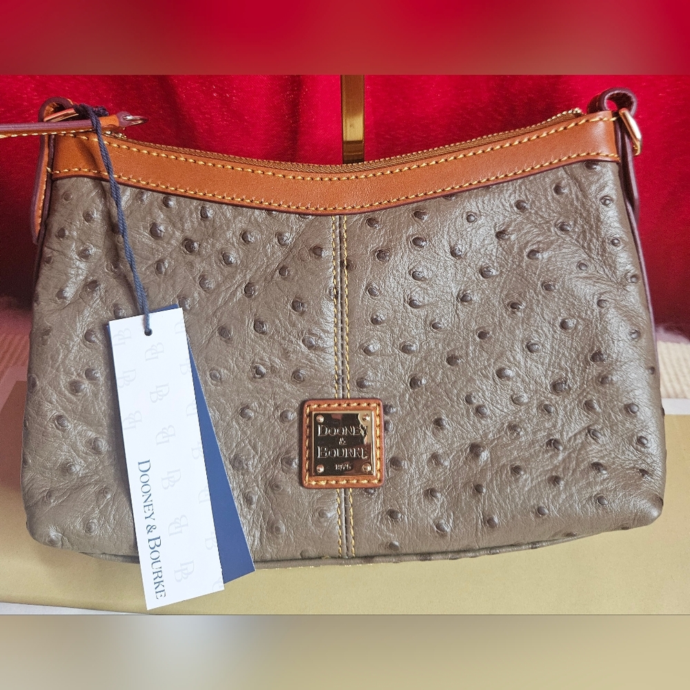 NWT Dooney & Bourke Women's Ostrich Crossbody Pouch Mushroom BOSTR1666